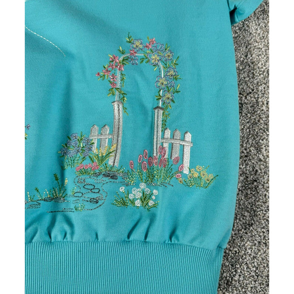 Vintage 90s Y2K Top Petite Small PS Embroidery Beaded Cottagecore Floral Garden - Picture 2 of 12
